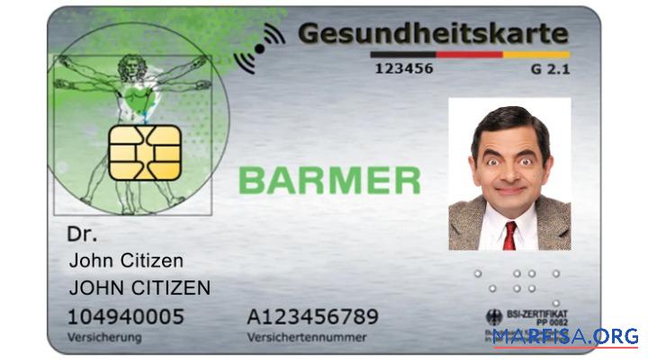 Downloadable Germany Barmer health insurance company health insurance card sample